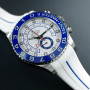 RubberB strap M109 Arctic White/Pacific Blue for Rolex Yachtmaster II 44mm