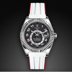 Bracelet RubberB M110 Blanc/Rouge pour Rolex Sky-Dweller