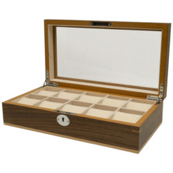 Clipperton - Box for 10 Watches with Glass Lid - Brown Wood - Kronokeeper