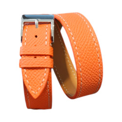 Double wrap Epsom calf leather bracelet - Lic Leather - orange