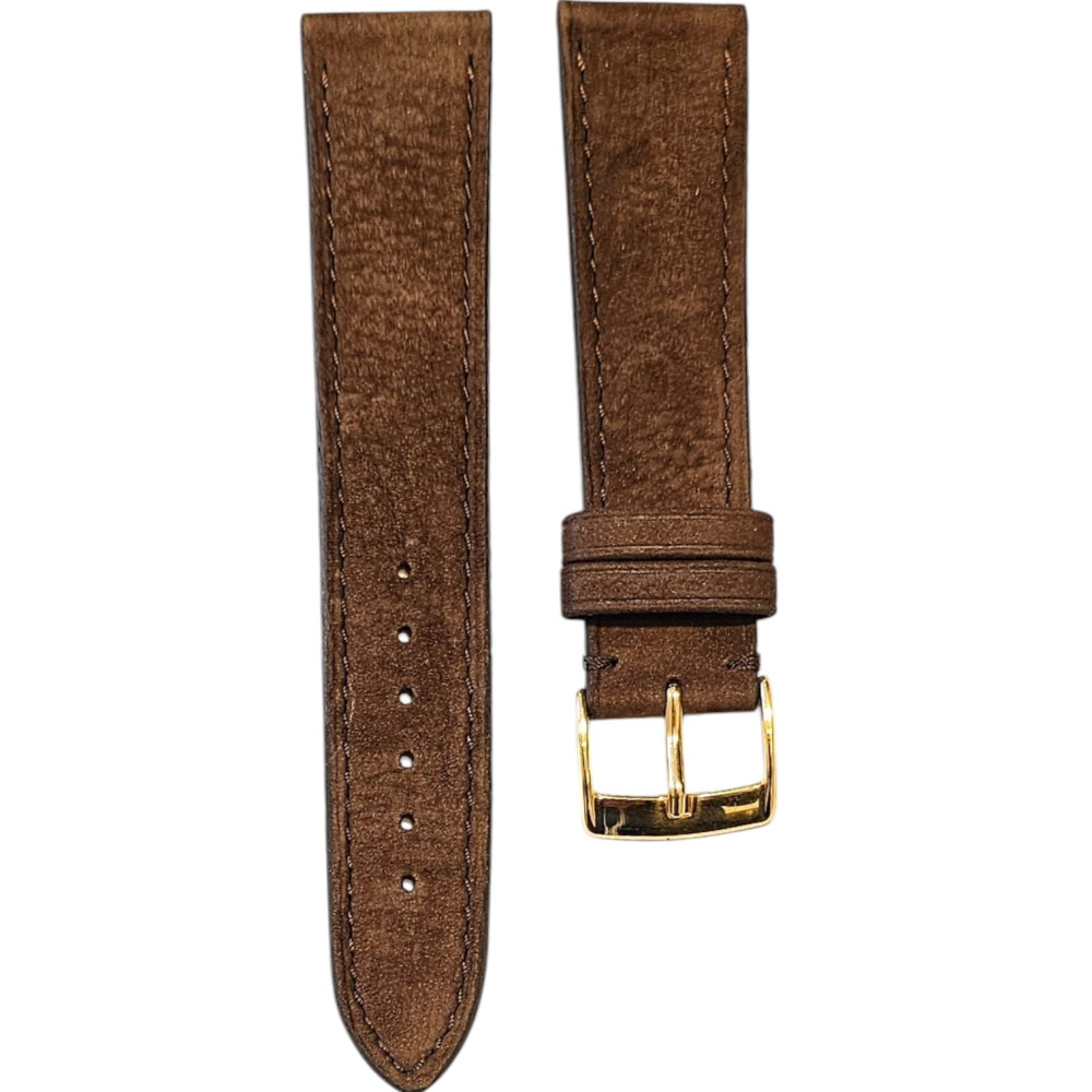 Nubuck stierenleren horlogeband - Lic Leather - chocolade